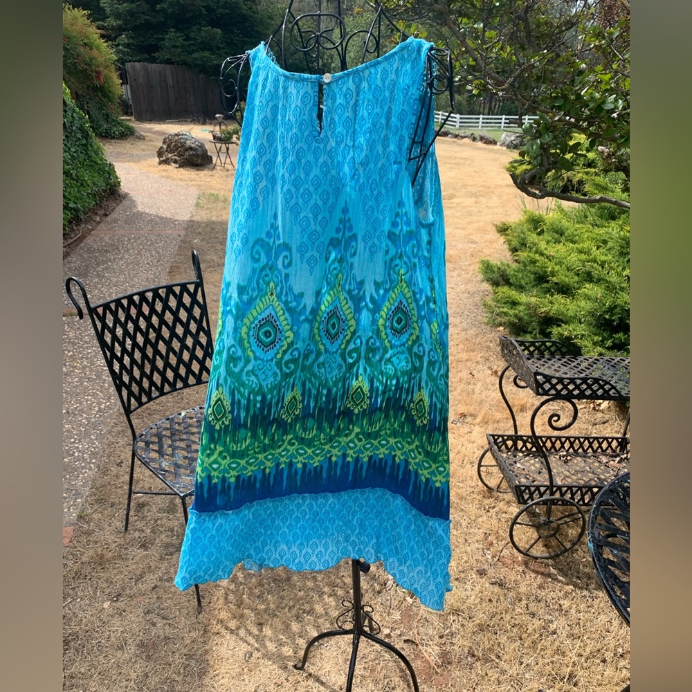 Bohemian Blue and Green Sleeveless Dress - Picture 7 of 7